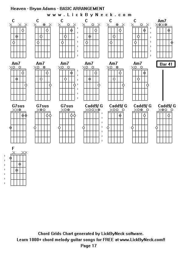 Chord Grids Chart of chord melody fingerstyle guitar song-Heaven - Bryan Adams - BASIC ARRANGEMENT,generated by LickByNeck software.